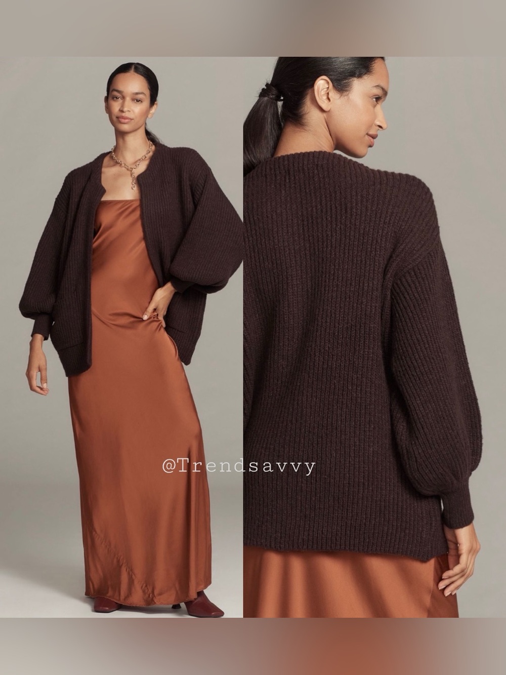 Anthropologie Chocolate Brown Cozy Open Front Cardigan Sweater One Size